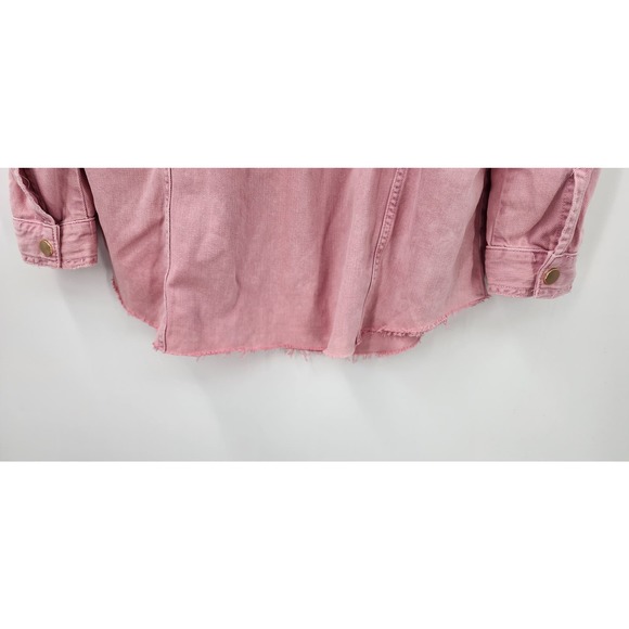 River Island Pink Chambray Snap Button Raw Edge Gold Button Small Oversized - Picture 7 of 10